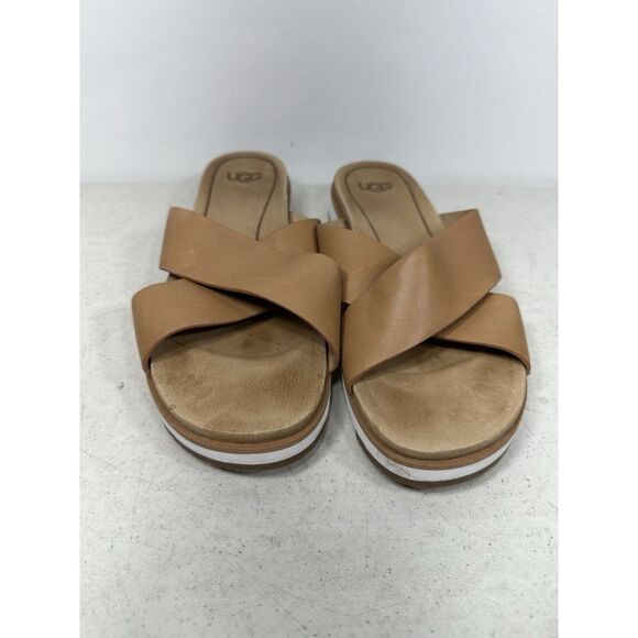 UGG Ugg Kari Flip Flops Criss Cross Metallic Leather upper Sandals Womens Sz 7 - Picture 3 of 8